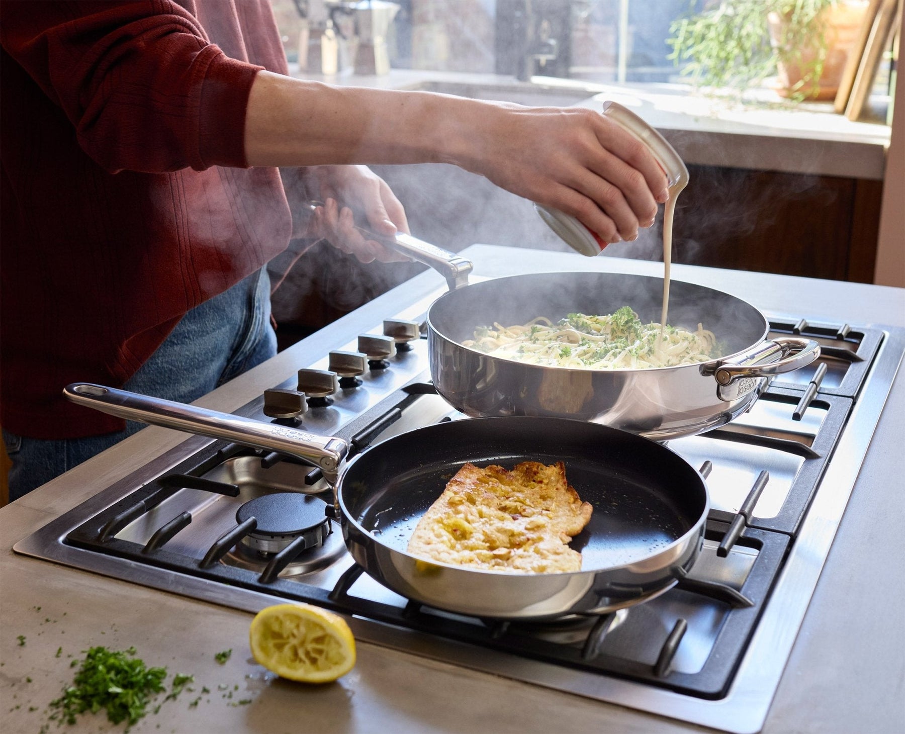 Space Steel Folding Handle Non-Stick 2-piece Frying Pan Set