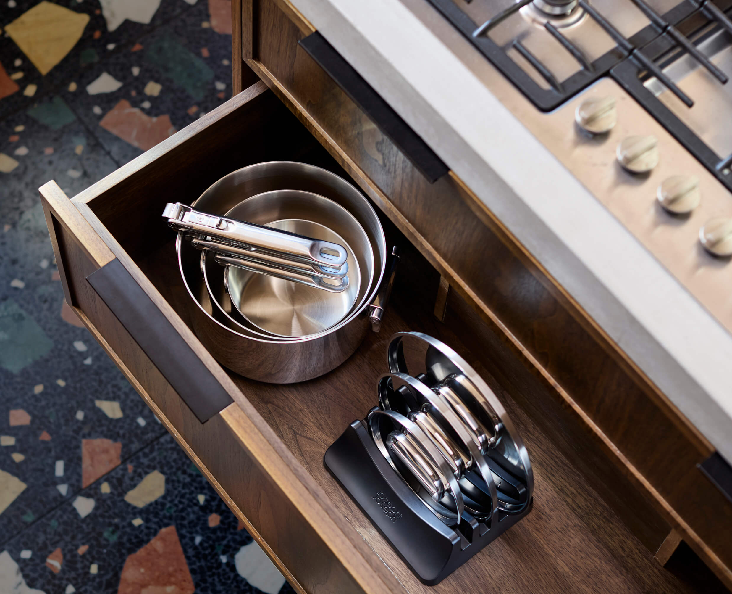 Space Steel Folding Handle 5-Piece Cookware Set