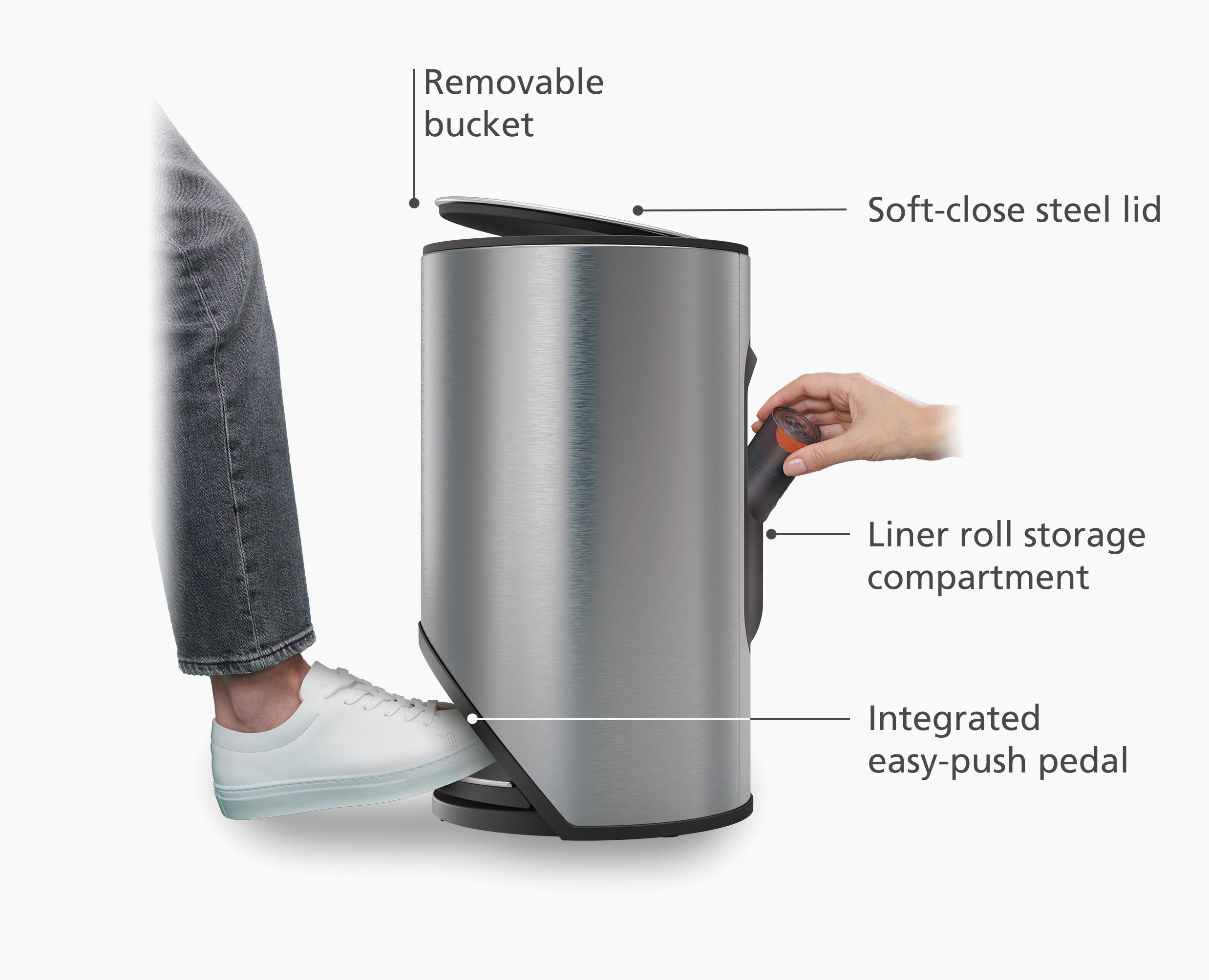 10L Easy-push Stainless-steel Pedal Bin | Joseph Joseph UK