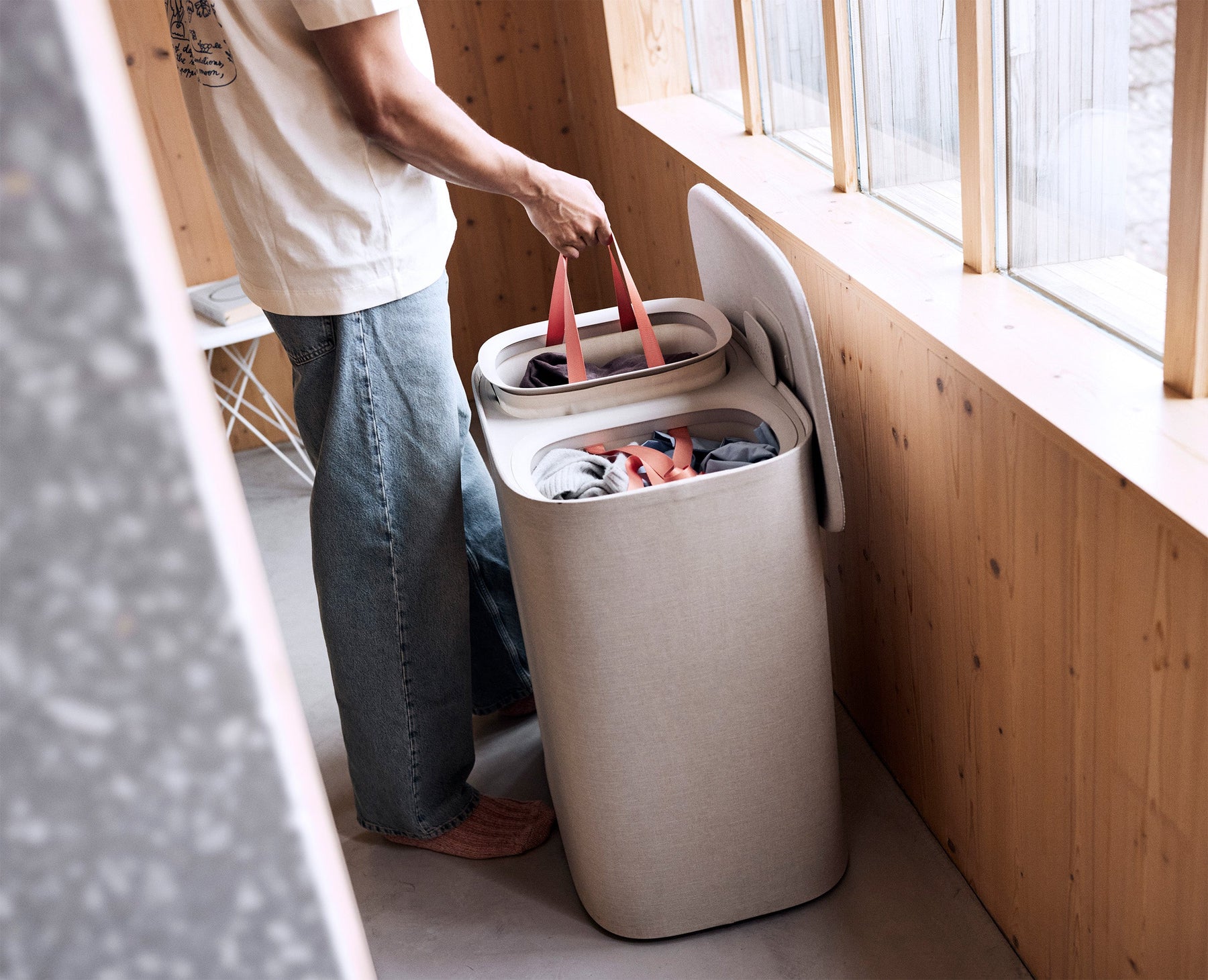 Tota 2 Twin 90L Pale Mushroom Laundry Separation Basket