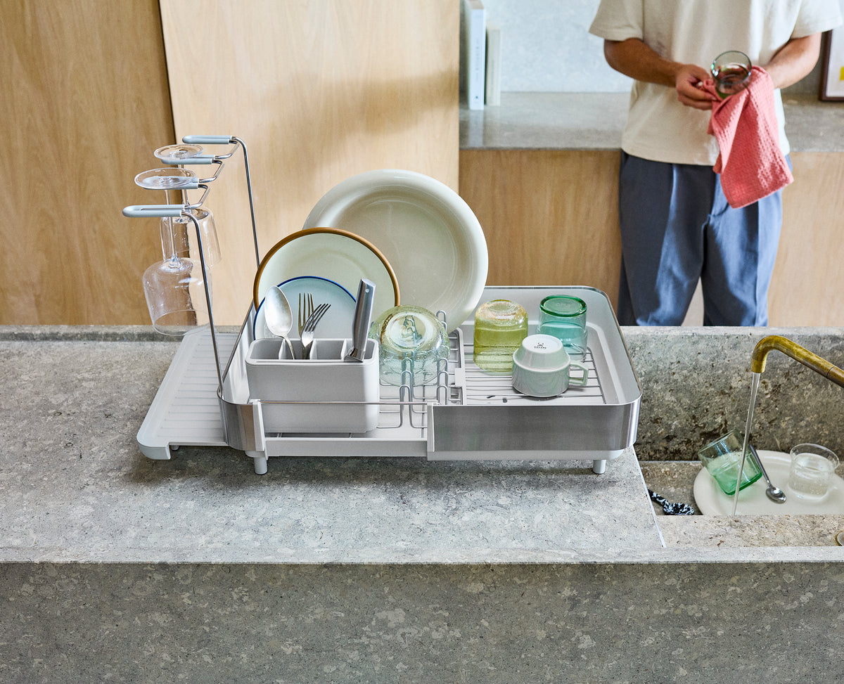 Grey Steel Dish Drainer with Wine Rack | Joseph Joseph UK