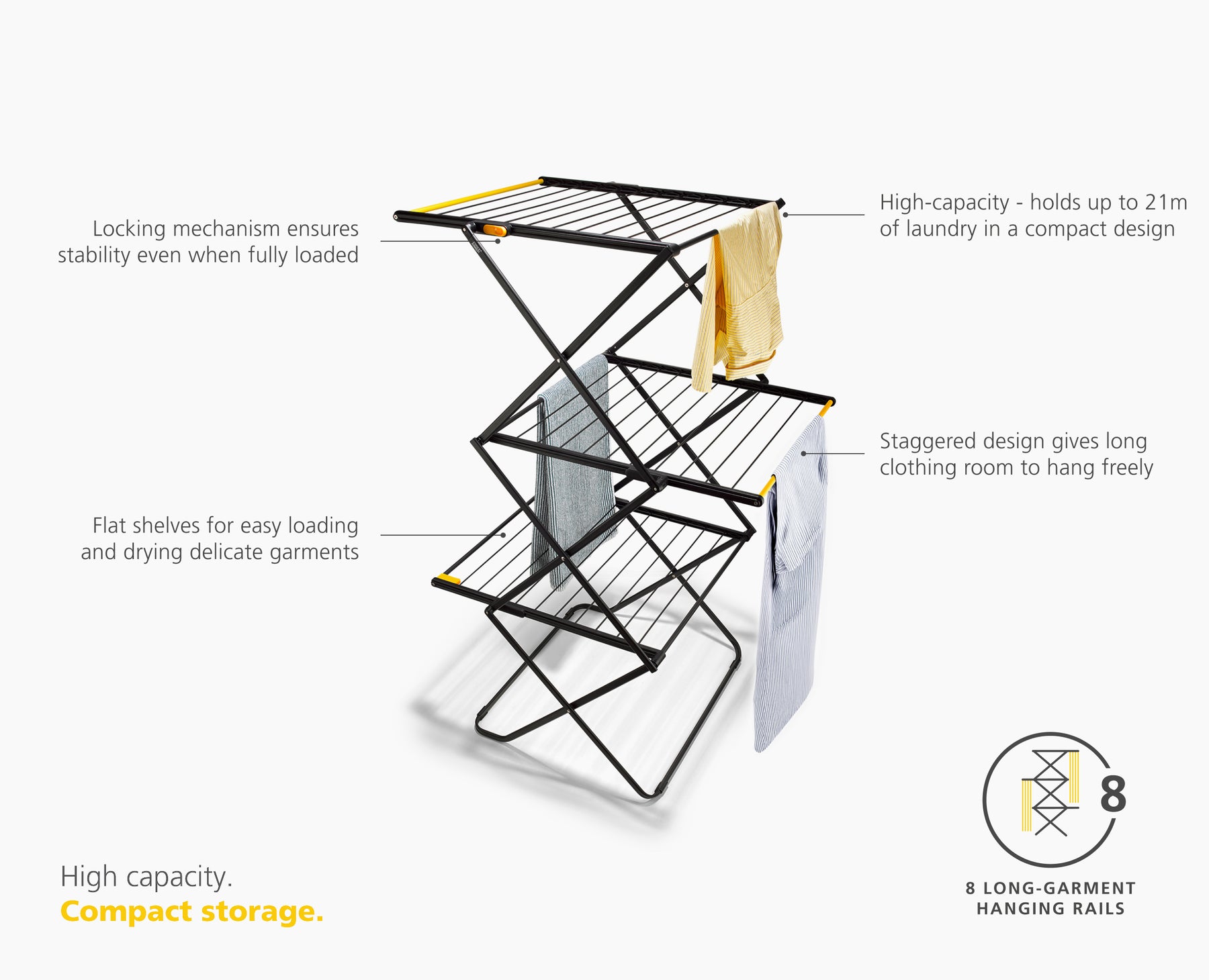 AirFrame™ Max 21m Folding Airer with Long Garment Hanging Rails