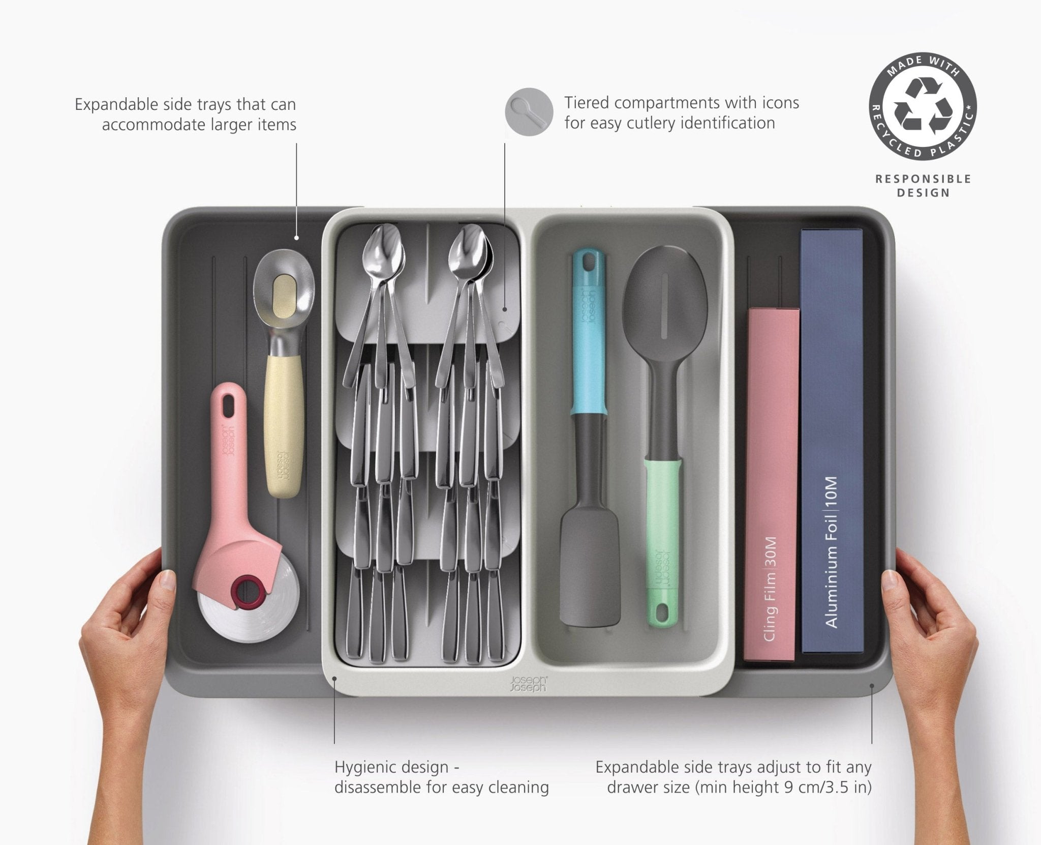 DrawerStore™ Expanding Tiered Cutlery, Utensil &amp; Gadget Organiser