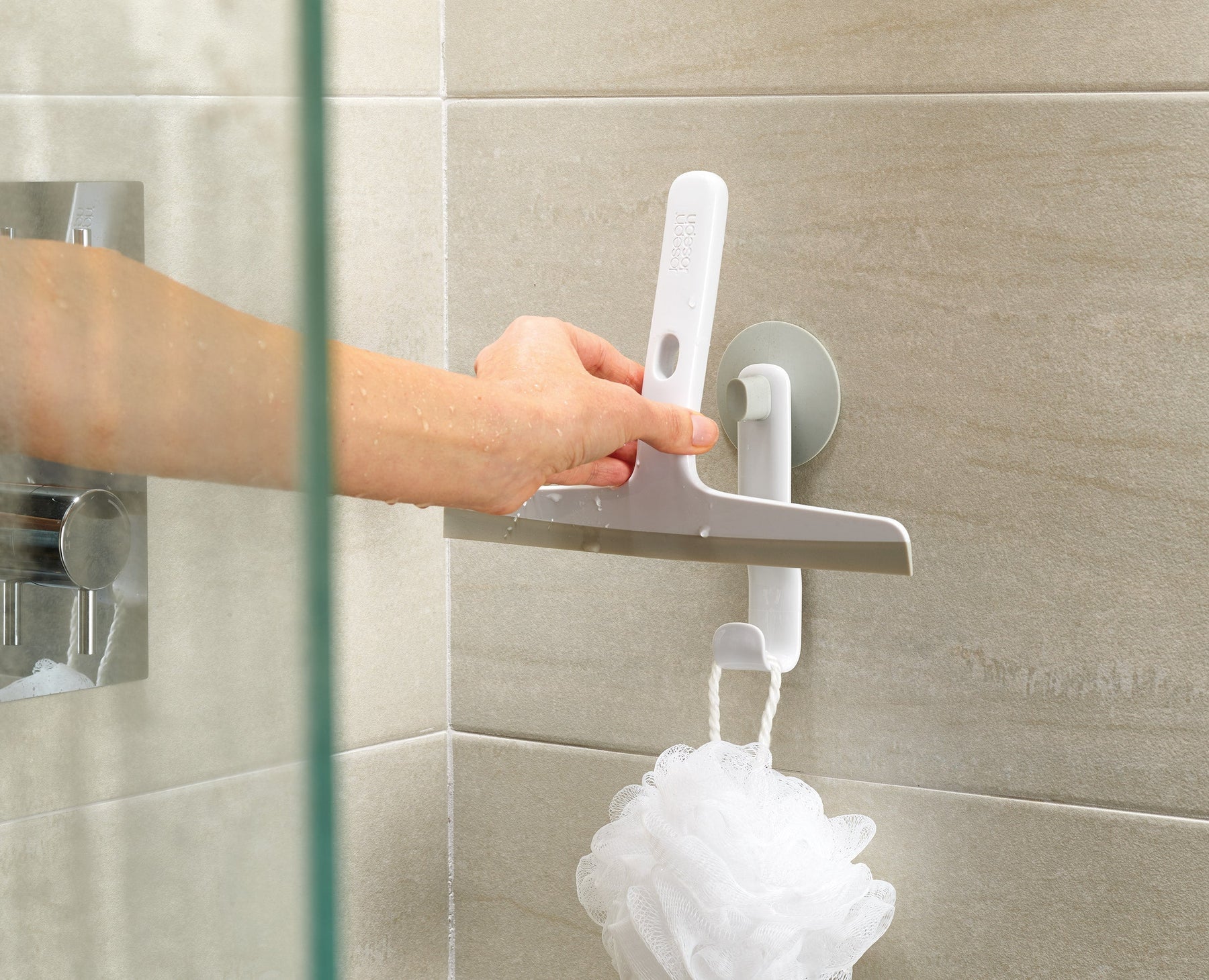 EasyStore™ Light Grey Shower Squeegee with Storage Hook - 2 pack