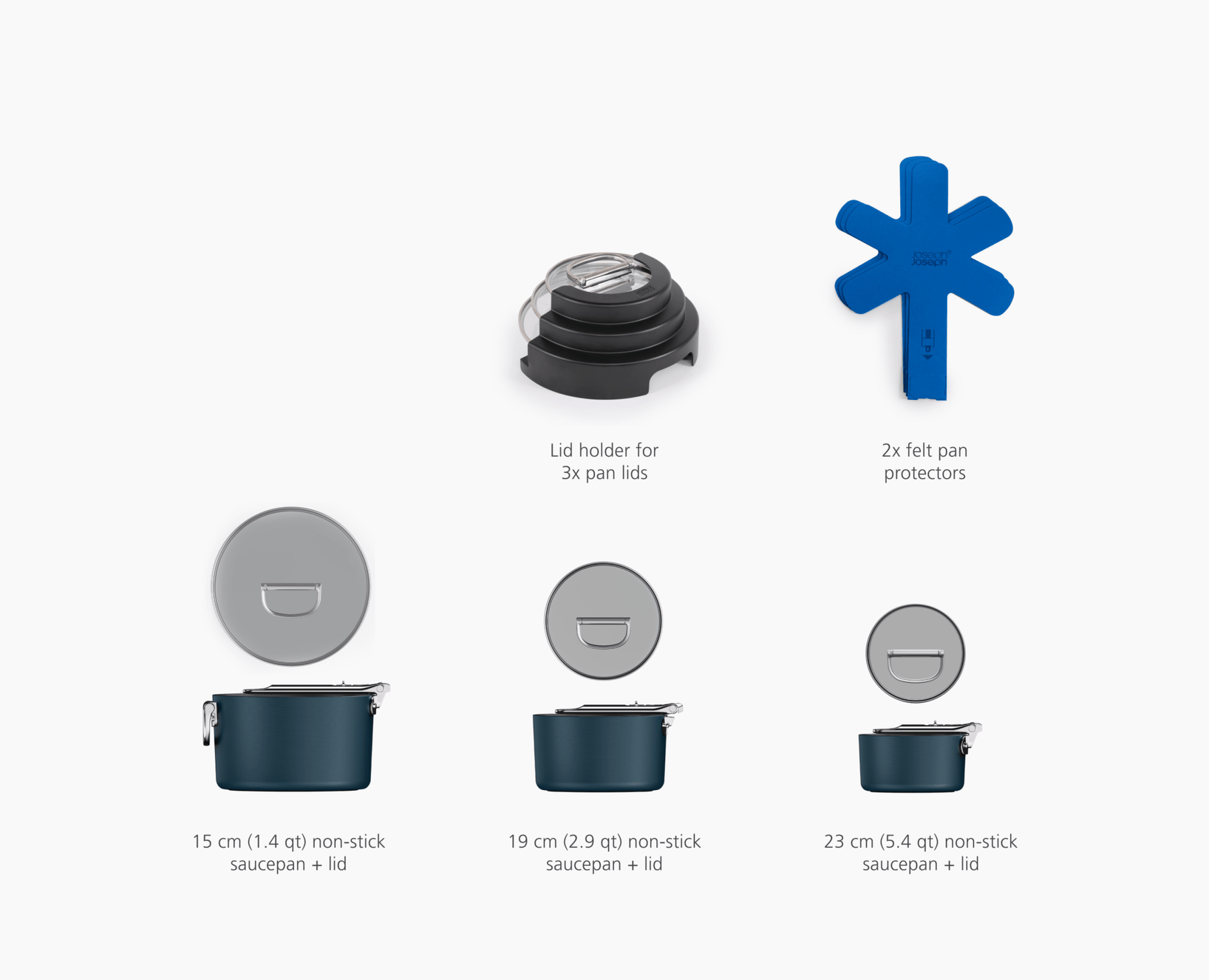 Space Stack Folding Handle Non-Stick 3-Piece Blue Saucepan Set With Lid Storage