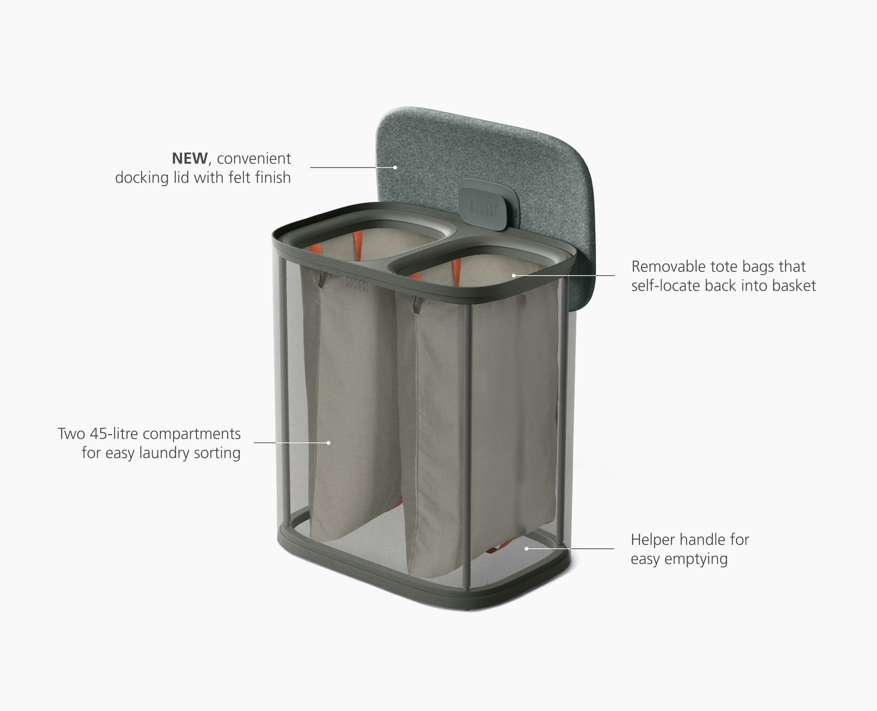Tota 2 Twin 90L Forest Grey Laundry Separation Basket