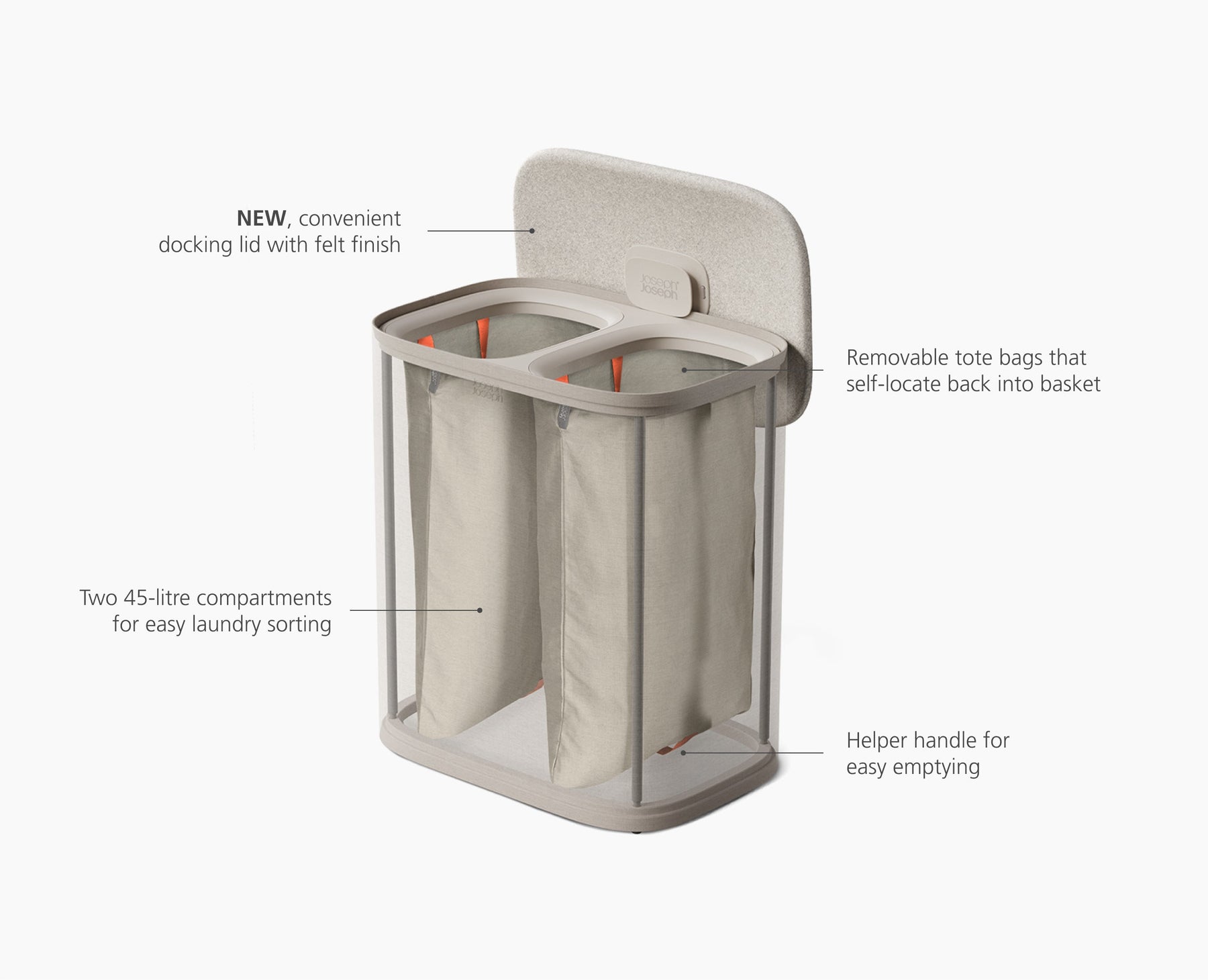 Tota 2 Twin 90L Pale Mushroom Laundry Separation Basket