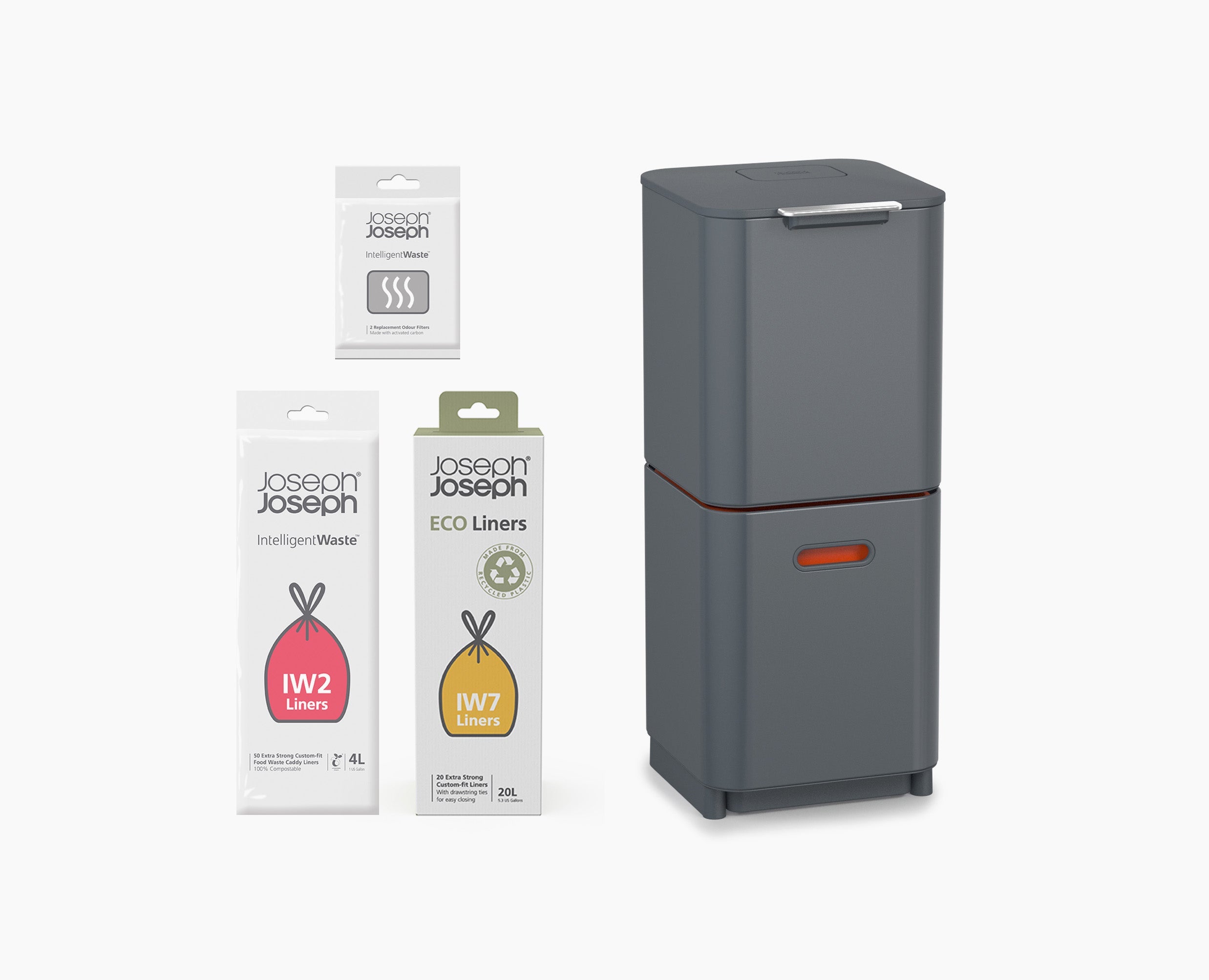 Totem Compact 40L Grey Waste &amp; Recycling Bin Starter Set - BU00025 - Image 1