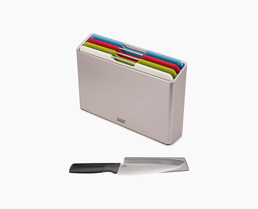 Folio™ 4-piece Multicolour Chopping Board Set with Chef&#39;s Knife